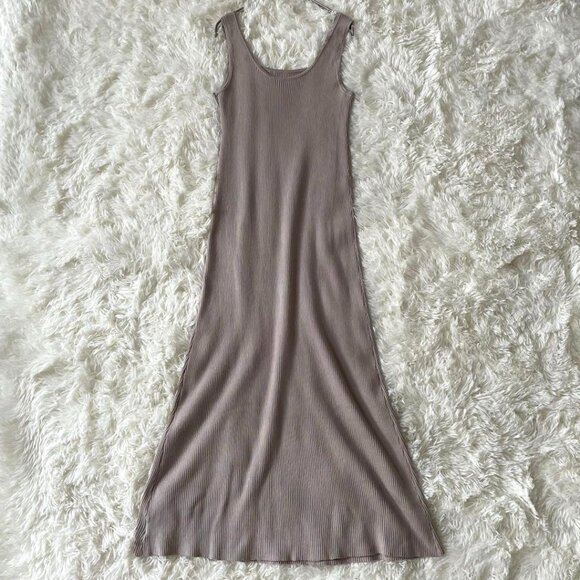 Gieal Sleeveless Rib Knit Flare Dress S Greige - Picture 1 of 7